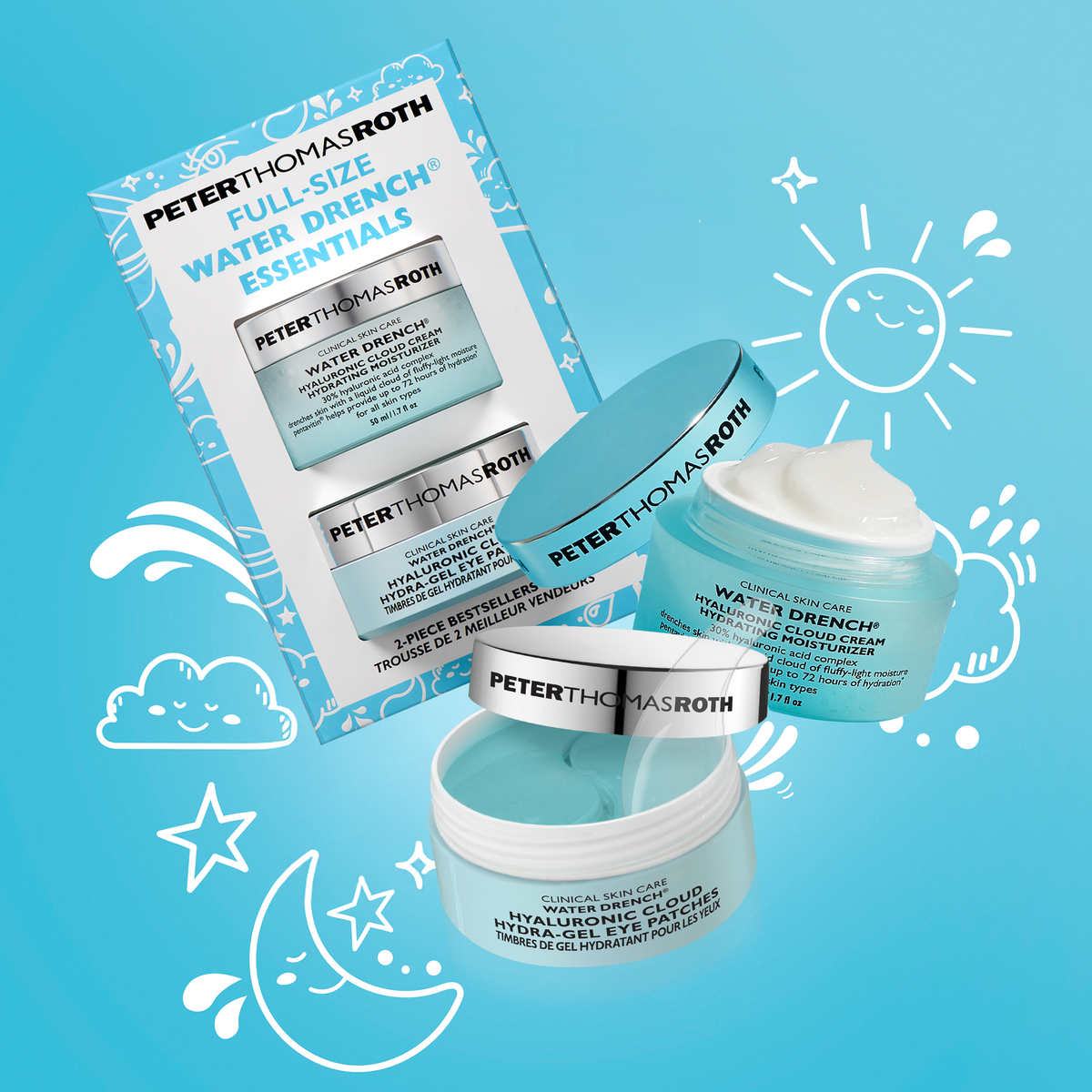 Full Size Water Drench Essentials Moisturizer & Eye Patches Gift Set - Повнорозмірний набір із зволожувальним кремом та патчами для зони навколо очей Peter Thomas Roth